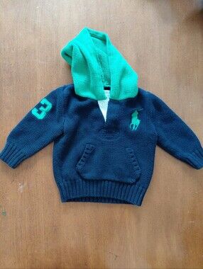 Ralph Lauren Toddler Knit Big Pony 3 Chunky Knit Hoodie 12 Months Like New